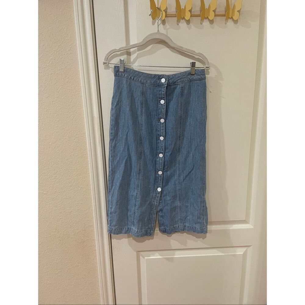 DL1961 Jeanne High Rise Denim Midi Skirt in the "Ronda" wash Medium